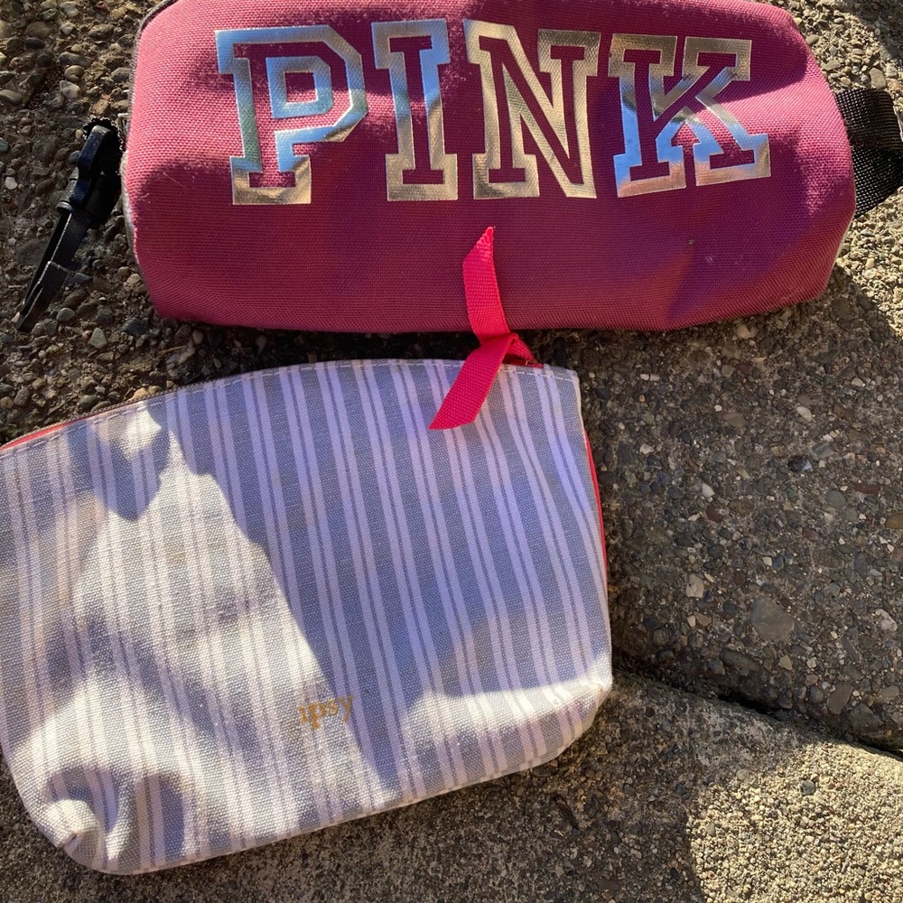 ♥️💙Victoria's Secret Pink and Striped Cosmetic Bags